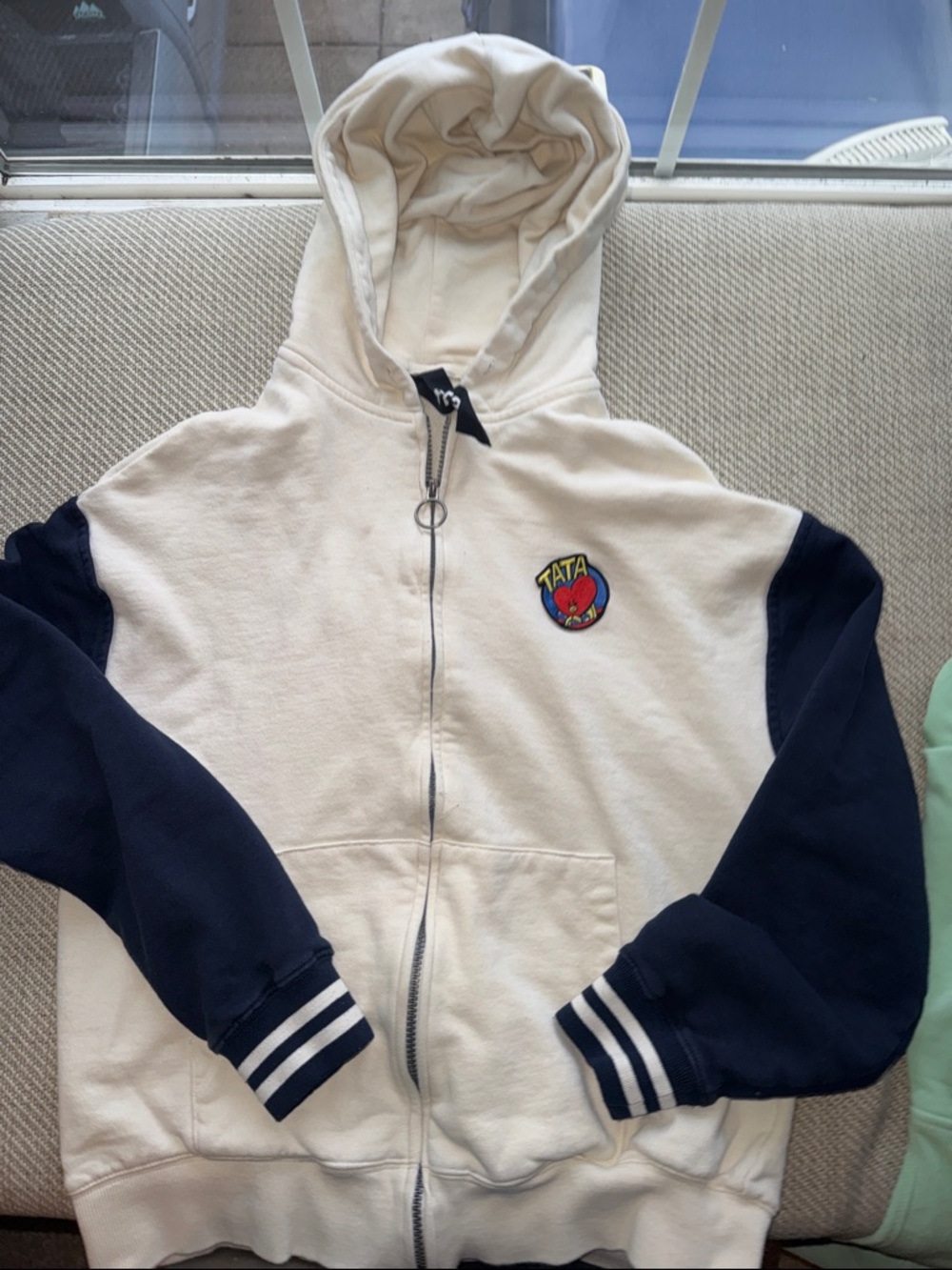 Tata Cream and Navy Zip-Up Hoodie